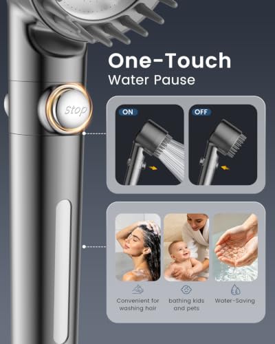 PWERAN Gray Handheld Shower Head with 4 Filters & High Pressure Spray