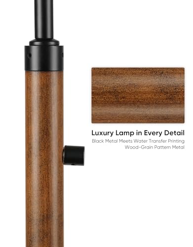 Dimmable Mid-Century Modern Arc Floor Lamp with Linen Shade - Black and Rustic Brown