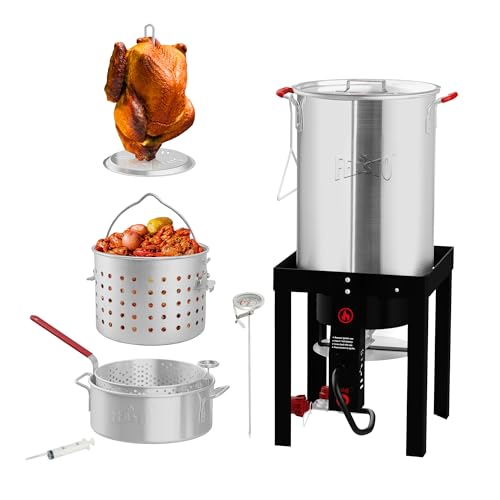 Feasto 30 Qt Turkey Fryer with Basket & 10 Qt Fish Fryer Kit - Outdoor Cooking Set