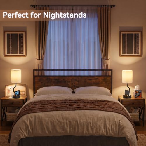 Fenmzee 18-Inch Bedside Table Lamps Set of 2 with Cream & Black Finish, USB Charging, Dimmable LED Bulb Included