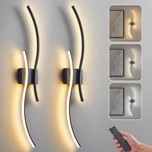 GLOTHOR Black Arc 31.5 Inch Rechargeable Dimmable LED Wall Sconces Set of 2 with Remote