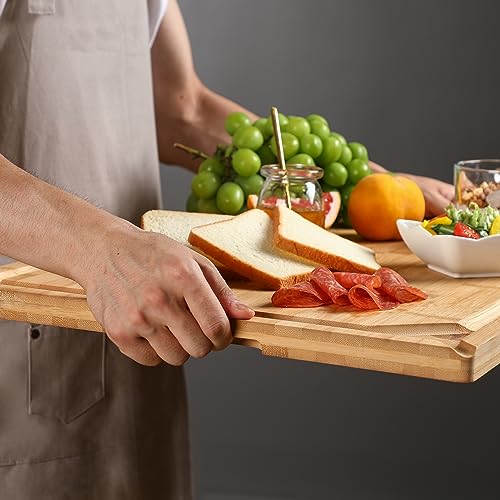 HIWARE Natural Bamboo Cutting Board 30 x 20 Inches Extra Large with Handle & Juice Groove - Kitchen & Charcuterie