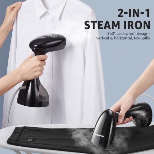 REXYHOME 1400W Handheld Garment Steamer & Iron 2-in-1 for Wrinkle Removal