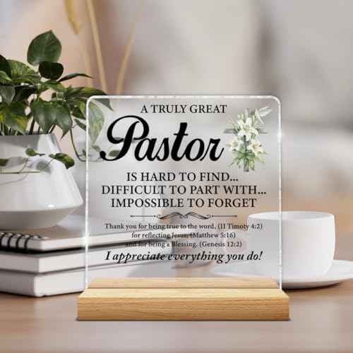Best Pastor Gifts for Men Him, Gift for Pastors Preacher Christian Thank You Appreciation Birthday Christmas, a Truly Great Pastor Acrylic Plaque Sign Decor