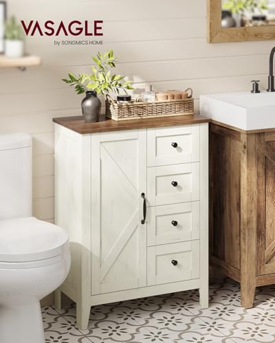 VASAGLE Farmhouse Storage Cabinet with Door, 4 Drawers, Adjustable