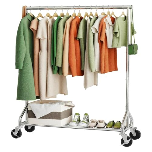 Heavy Duty Rolling Clothes Rack with Shelves - Supports 450 lbs, Portable Wardrobe for Closet & Commercial Use