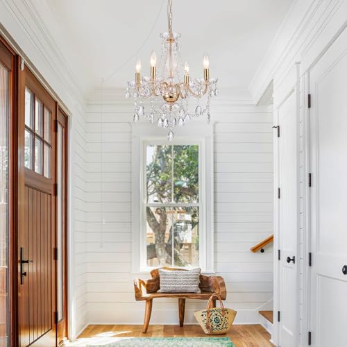 Plug-in Gold Crystal Chandelier French Country Pendant Lighting - 4 Light
