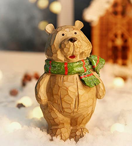 Floryden 6.5-inch Wooden Bear Christmas Decor - Resin Holiday Figurines for Home & Garden
