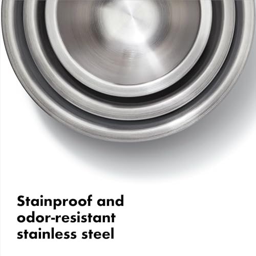 OXO Good Grips 3-Piece Stainless Steel Mixing Bowls Set - Blue & Gray, Nesting & Dishwasher Safe