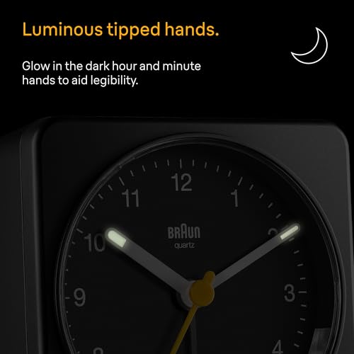 Small Analogue Alarm Clock with Snooze Light & Crescendo Beep - Black