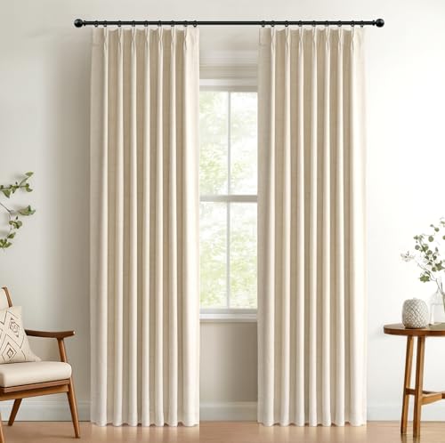 Alba Cream Blackout Linen Pinch Pleated Curtains - 40"W x 96"L, Pack of 2
