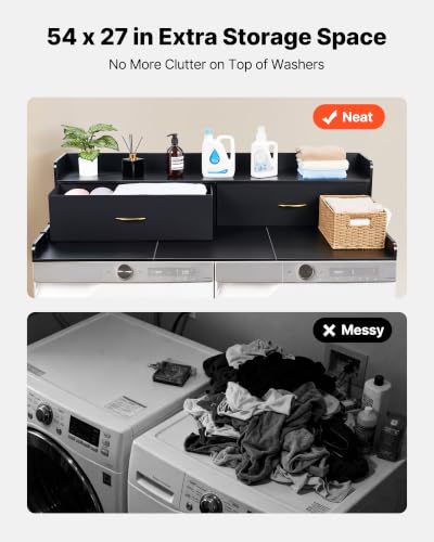 Black VEVOR 2-Drawer Laundry Countertop with Shelf & Hooks, 54x27in