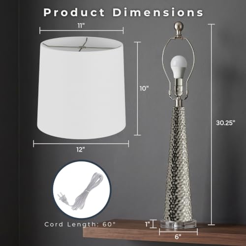 Set of 2 Modern Silver Table Lamps - 12x30.25 Inch Home Decor