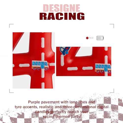 Racing Cars Birthday Candles,Red and White Stripes Number 2 Candles,Happy Birthday Candle Cars Cake Topper for Boys Girls Racing Car Traffic Theme Party Supplies Birthday Gifts