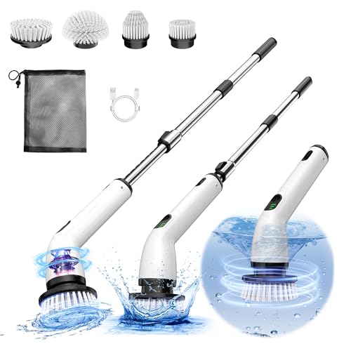 TUYU Black Electric Spin Scrubber with 4 Replacement Heads, Waterproof Bathroom Cleaning Tool