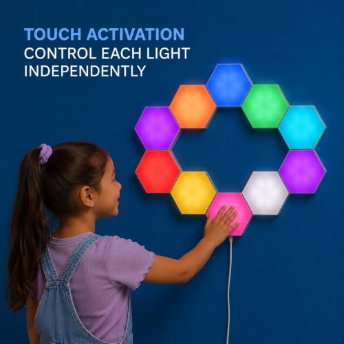 Emberela HEXlights Sensory Lights 10-Pack - Interactive Touch Hexagon LED Lamps for Kids & Therapy