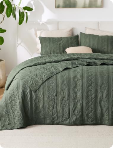 Cotton Quilt Set Queen - Olive Green, Tribal Geometry Pattern