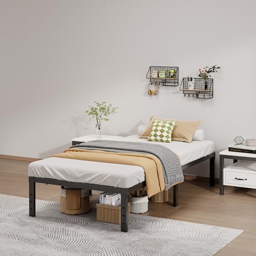 LUMUNANCE Twin Metal Bed Frame 14 Inch Platform Bed with Underbed Storage - No Box Spring Needed