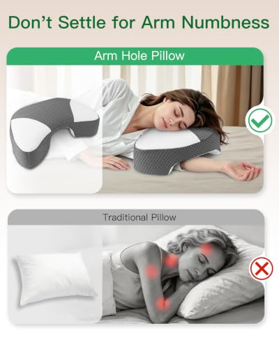 FEYIDEO Side Sleeper Pillow with Arm Hole for Shoulder Pain & Numbness Relief