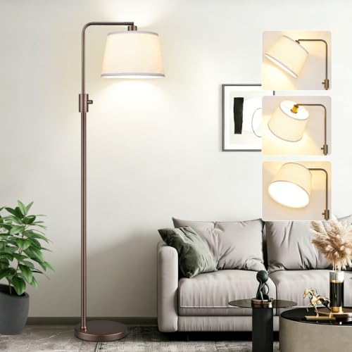Dimmable Floor Lamp with Brown Linen Shade - Modern Arc Standing Light, 1000 Lumens LED Included
