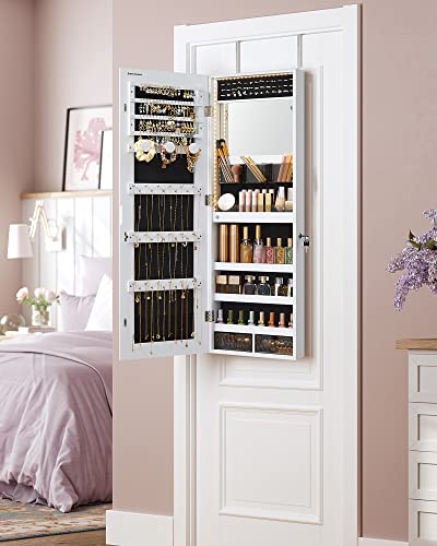 SONGMICS White 42.5-Inch Lighted Jewelry Armoire Mirror Wall or Door Mount