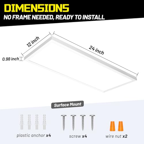 White 1Ft x 2Ft LED Flat Panel Light 24W 2880LM Dimmable Surface Mount 2-Pack