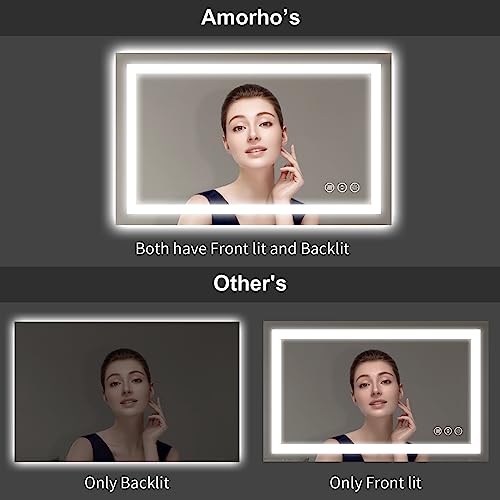 Amorho 30x24 Inch LED Bathroom Mirror with Front & Backlight, Anti-Fog, Dimmer & Color Temp Control