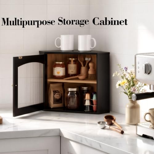 Corner Bread Box for Kitchen Countertop - Bamboo Wood Storage, Black Variation