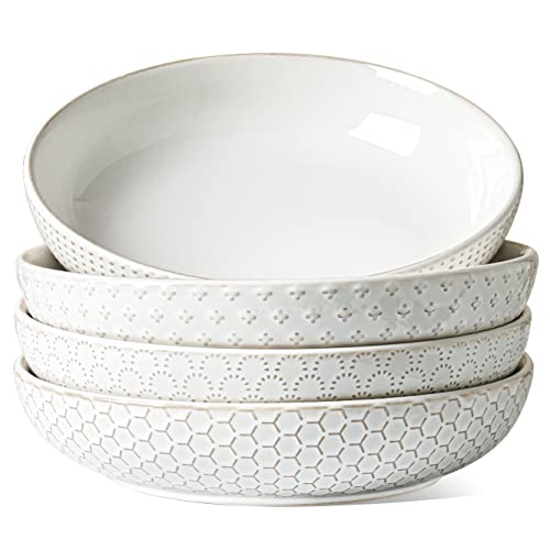LE TAUCI Joanna 9-Inch Arctic White Ceramic Pasta Bowls Set of 4 – Large Salad & Serving Bowls