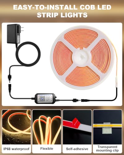 Lumtide 50FT Waterproof COB LED Strip Lights 2700K Outdoor IP68 Dimmable