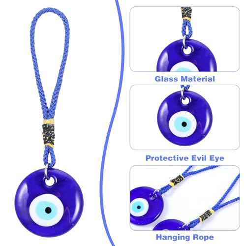 4 Pcs Blue Evil Eye Glass Hanging Pendant, Evil Eye Car Hanging Ornament Glass Blue Eyes Decor Car Accessories Eyes Charm for Good Luck Protection Wedding Party Christmas Favors Gift