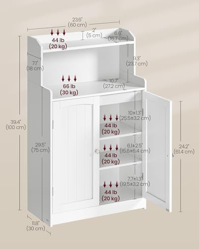 VASAGLE Tall Bathroom Storage Cabinet - Floor Cabinet with 2 Doors, 23.6W, Cloud White