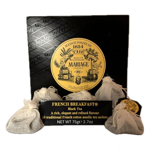 French Breakfast Tea Box of 30 Muslin Tea Sachets - Rich Black Tea Blend