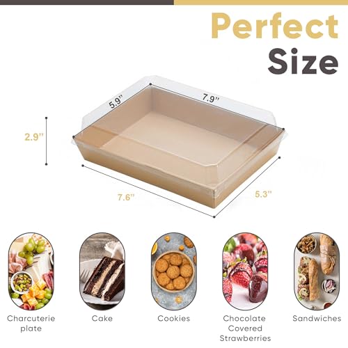 Brown 50 Pack 8x6in Charcuterie Board Boxes with Clear Lids - Food Gift Containers