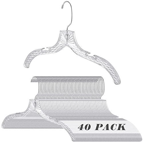 Clear Plastic Clothes Hangers Bulk 40 Pcs Slim Non-Slip Garment Organizers