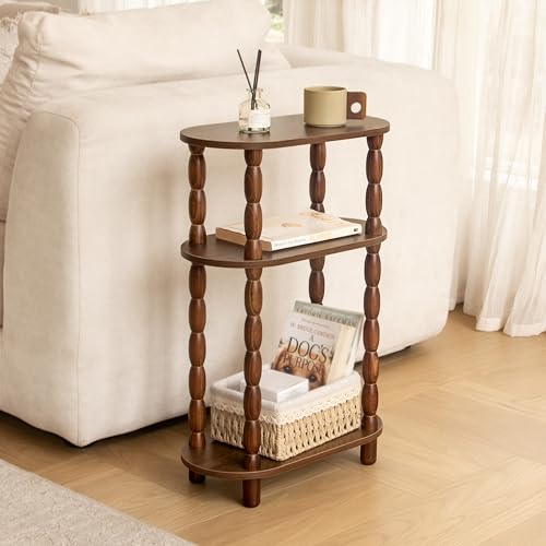 MaxSmeo Walnut Brown 3-Tier Small Side Table, Space-Saving Vintage End Table
