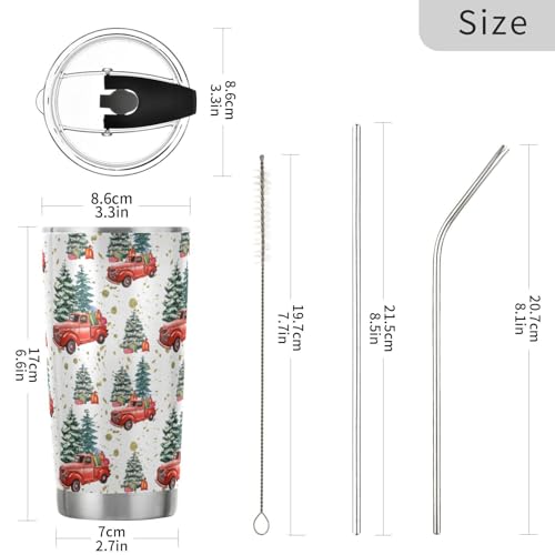 Yasala 20oz Christmas Tumbler Red Truck Pine Trees – Insulated Stainless Steel Travel Mug with Straw & Lid (Variation multi-002)
