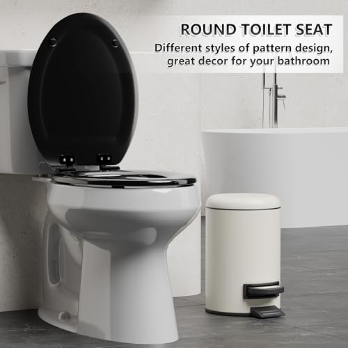 Elongated Wooden Toilet Seat with Quiet-Close & Quick-Release Hinges - Black, 18.5"