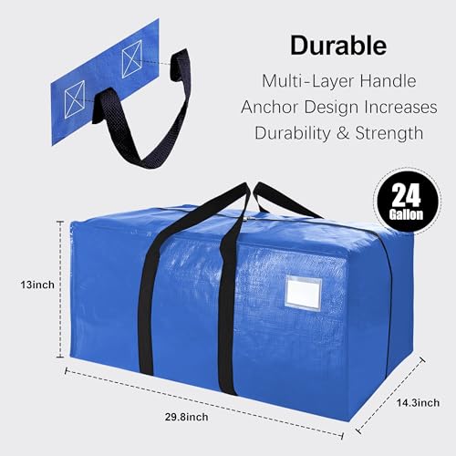 VELVETSURE 24 Gal Heavy Duty Moving Bags Set of 6 with Backpack Straps - Large Space Saving Storage Totes