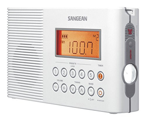 Sangean H201 Waterproof AM/FM Shower Radio with NOAA Weather Alert, White, IPX7