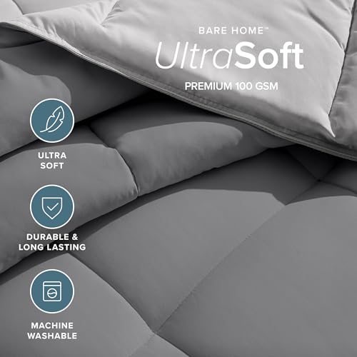 Bare Home Reversible Comforter Full Grey/Light Grey - Ultra-Soft Bedding