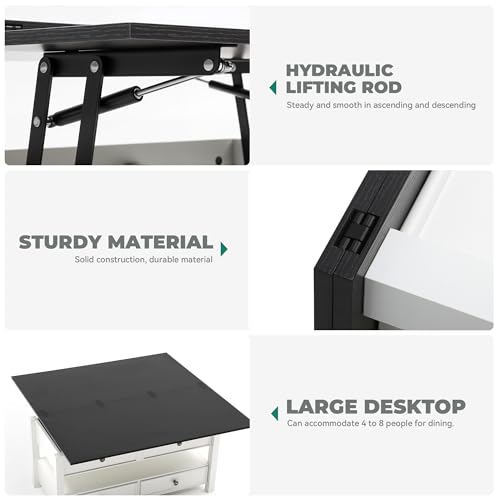 YITAHOME 4-in-1 Lift Top Convertible Coffee Table with Drawers, Black Top