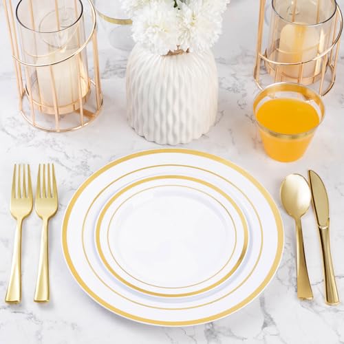 Gold Plastic Dinnerware Set for 100 Guests - 600 Pcs Party Plates & Utensils