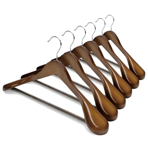HOUSE DAY Premium Wooden Suit Hangers 6 Pack, Thick Wide Shoulder