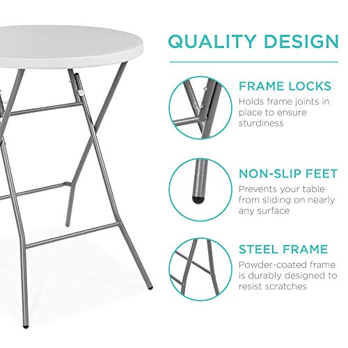 White 32-Inch Foldable Bar Height Table with Thick Top & Locking Legs