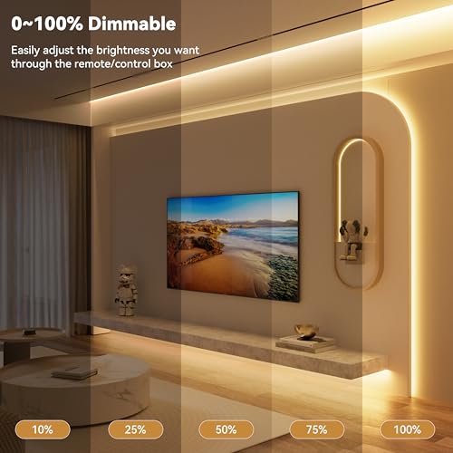 2700K COB LED Strip Lights 32.8ft Dimmable Warm White Tape with RF Remote