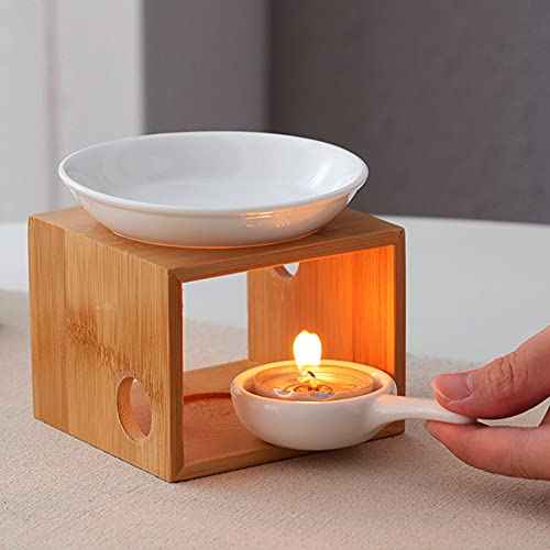 Wooden Essential Oil Burner, Aromatherapy Burner Oil Warmer Diffuser, WaxMelt Warmer with Tealight Candle Holder for Holiday Home Birthday Wedding Valentine Decoration