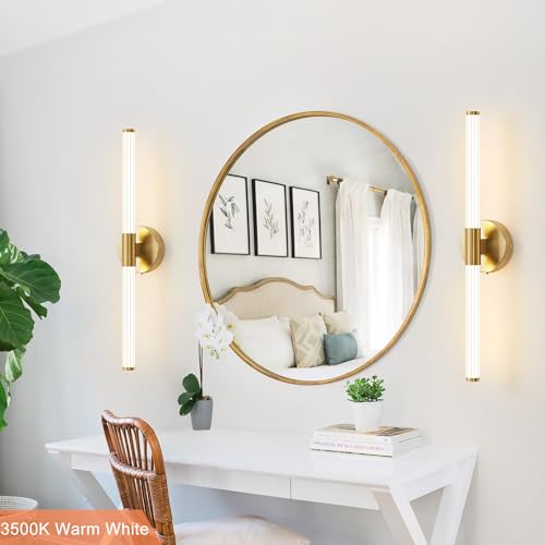 Gold Wall Sconces Set of Two - 23 Inch Hardwired LED Vanity Lights - Modern Bathroom Lighting - Variation: Gold / 23 Inch