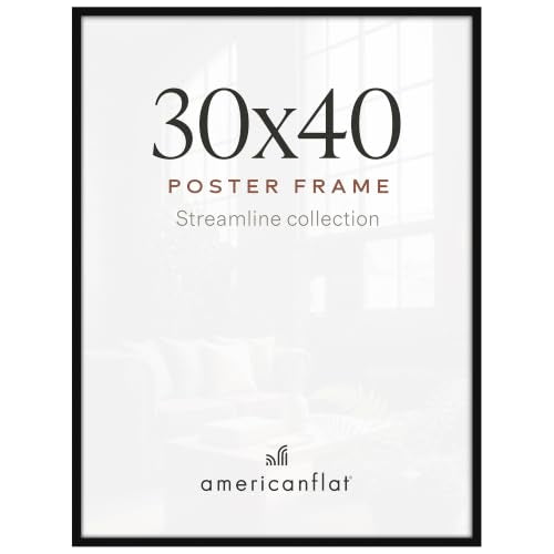 Americanflat 30x40 Poster Frame - Slim Black Molding - Vertical & Horizontal Wall Mount