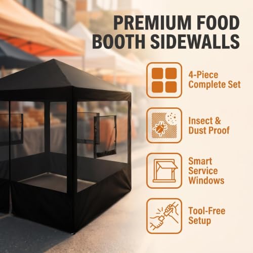 Breathable Food Tent Sidewalls for 10x10 ft Canopy - Mesh & Zipper Doors, Dust & Insect Blocking